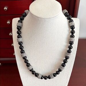 Black and Silver Stone Necklace #422